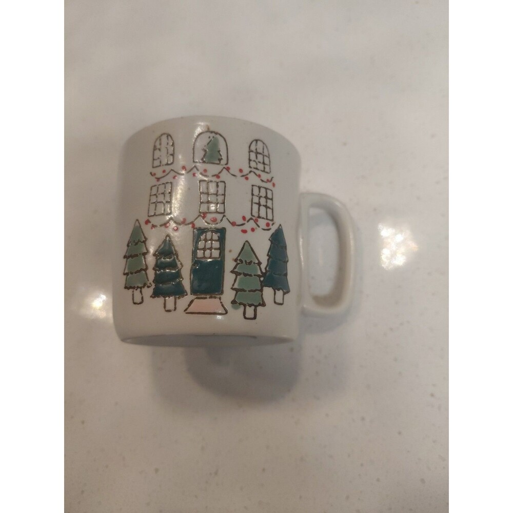 Anthropologie Christmas Chalet small ceramic coffee tea cocoa mug cup